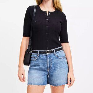 Destructed High Rise Cut Off Denim Shorts in Authentic Dark Wash